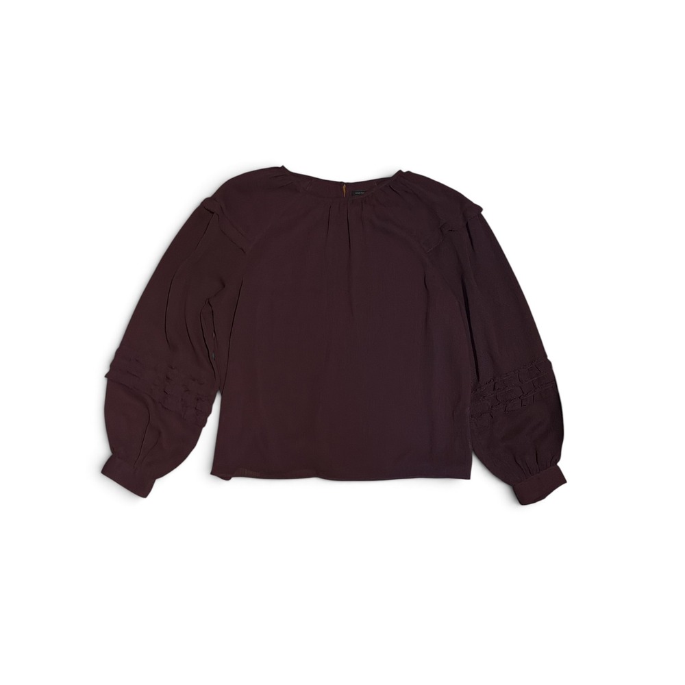 Ann Taylor Purple Crinkle Chiffon Ruffle Long Sleeve Blouse Size L